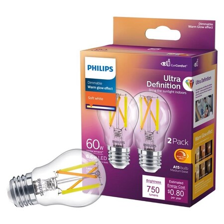 Philips Philips A15 E26 (Medium) LED Bulb Soft White 60 Watt Equivalence 2 pk 573386